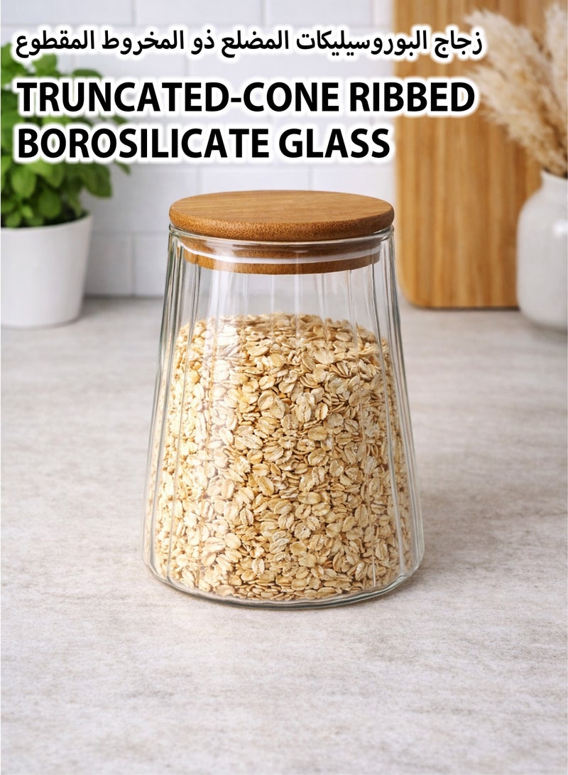 Toshionics 7-Piece Glass Spice Jar Set with Two-Tier Bamboo Rack | Borosilicate Ribbed Storage Jars with Airtight Bamboo Lids | Kitchen Countertop Organizer for Spices, Herbs & Condiments - Image 3